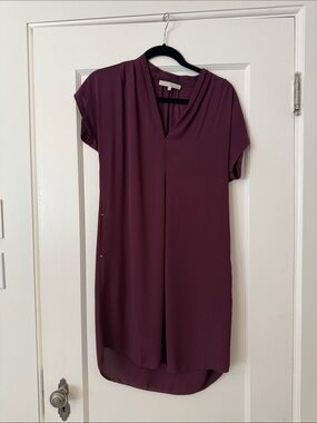 Women's V-Neck Short Sleeve Burgundy Dress -